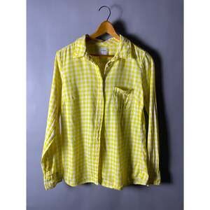 Gap Womens Fitted Boyfriend Shirt Yellow Gingham Cotton S